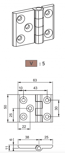 Scharnier (M 099) - 50x63mm - Metall